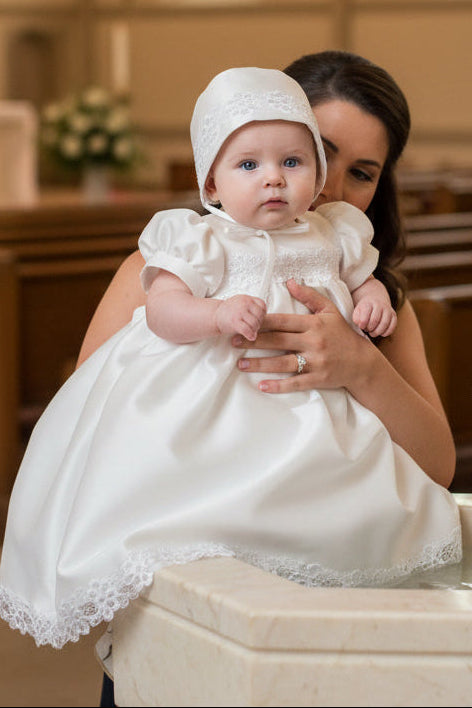 Shantung Yoke Baptism Gown Embroidered Sequins Trim White Canada 2