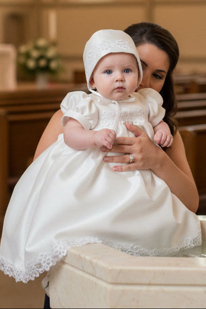 Shantung Yoke Baptism Gown Embroidered Sequins Trim White Canada 2