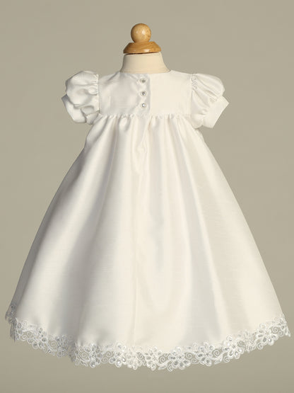 Shantung Yoke Baptism Gown Embroidered Sequins Trim White Canada back