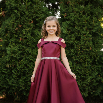 Shawl Drop Collar Satin Girls Long Dress Long Multi Colour Canada Burgundy