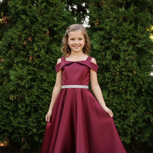 Shawl Drop Collar Satin Girls Long Dress Long Multi Colour Canada Burgundy