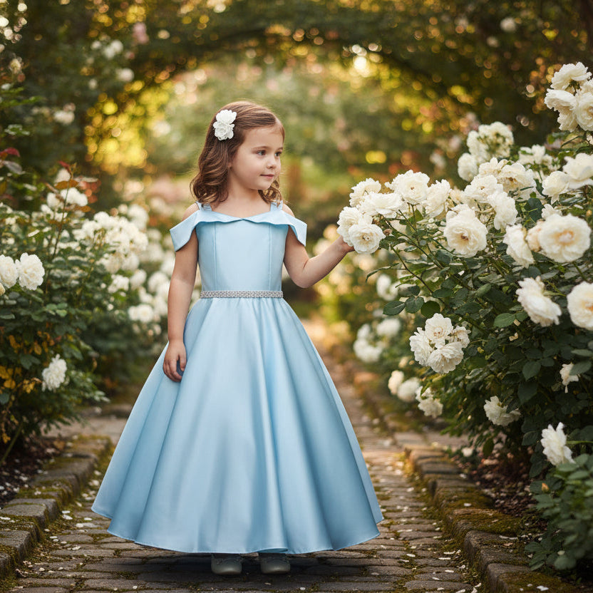 Shawl Drop Collar Satin Girls Long Dress Long Multi Colour Canada light blue