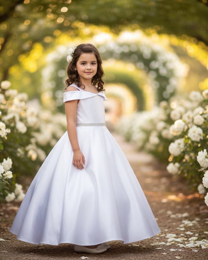 Shawl Drop Collar Satin Girls Long Dress Long Multi Colour Canada white