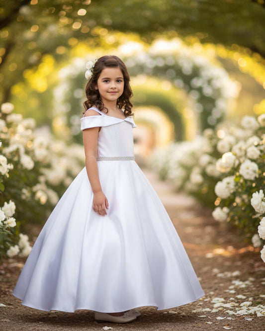 Shawl Drop Collar Satin Girls Long Dress Long Multi Colour Canada white