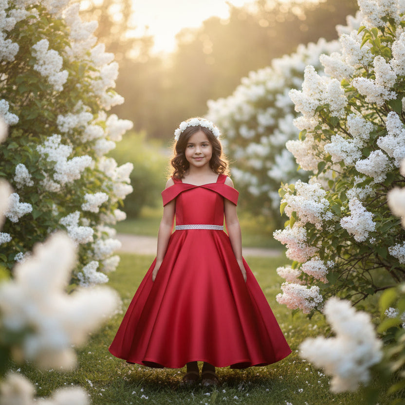Shawl Drop Collar Satin Girls Long Dress Long Multi Colour Canada