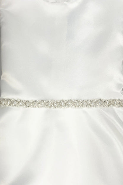 Simple A-Line Satin First Communion Girls Gown trim Detail View 