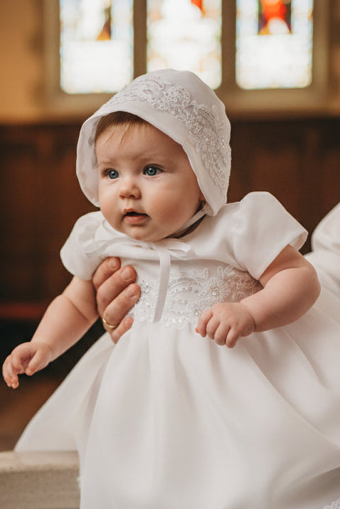 Simple Organza Yolk Baptism Gown Sequined Trim White Canada