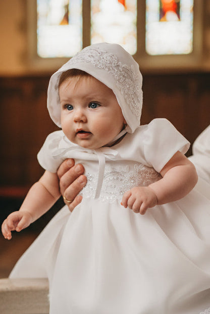 Simple Organza Yolk Baptism Gown Sequined Trim White Canada
