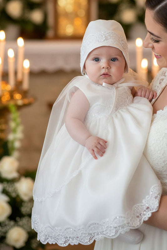 Simple Satin Top Baptism Dress With Cape White Canada