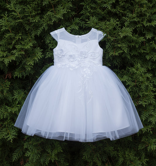 Simple Satin Top Girls Dress White Front View