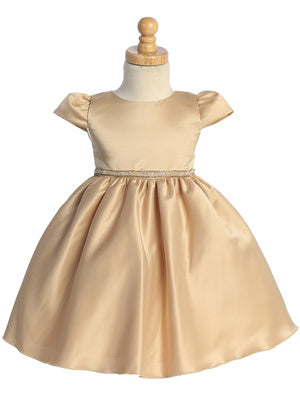 Simply Beautiful Satin Girls  Dress Gold Front View