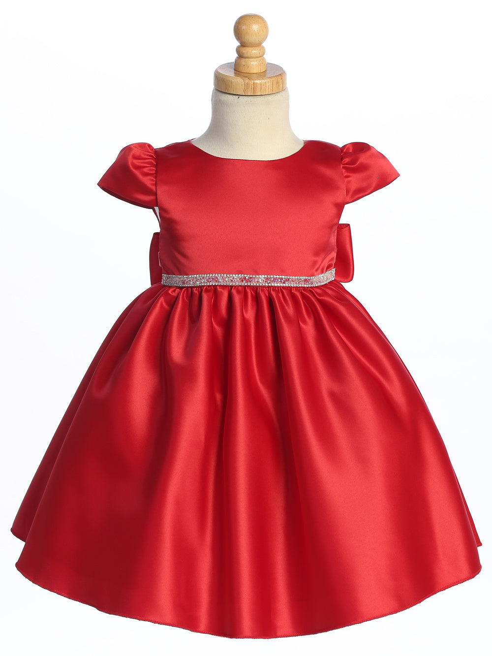 Simply Beautiful Satin Girls  Dress Red Front View
