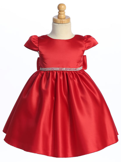 Simply Beautiful Satin Girls  Dress Red Front View