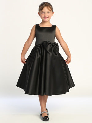 Square Neckline Girls Satin Dress  Multi Colour Canada black