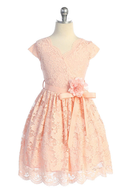 V Neck Lace Girls Dress With Beautiful Flower blush 2