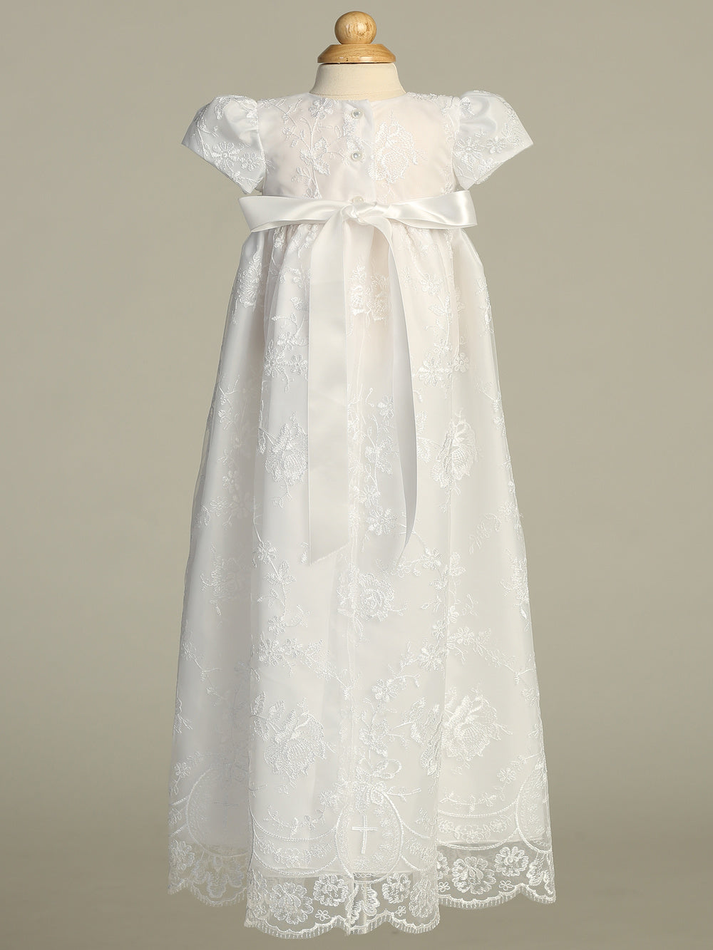Embroidered Tulle Long Baptism Christening Gown Cross Design Canada back