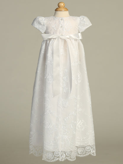 Embroidered Tulle Long Baptism Christening Gown Cross Design Canada back