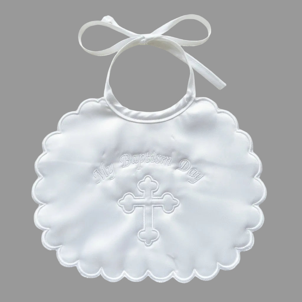 White Satin My Baptism Day With Embroidered Cross Bib Canada