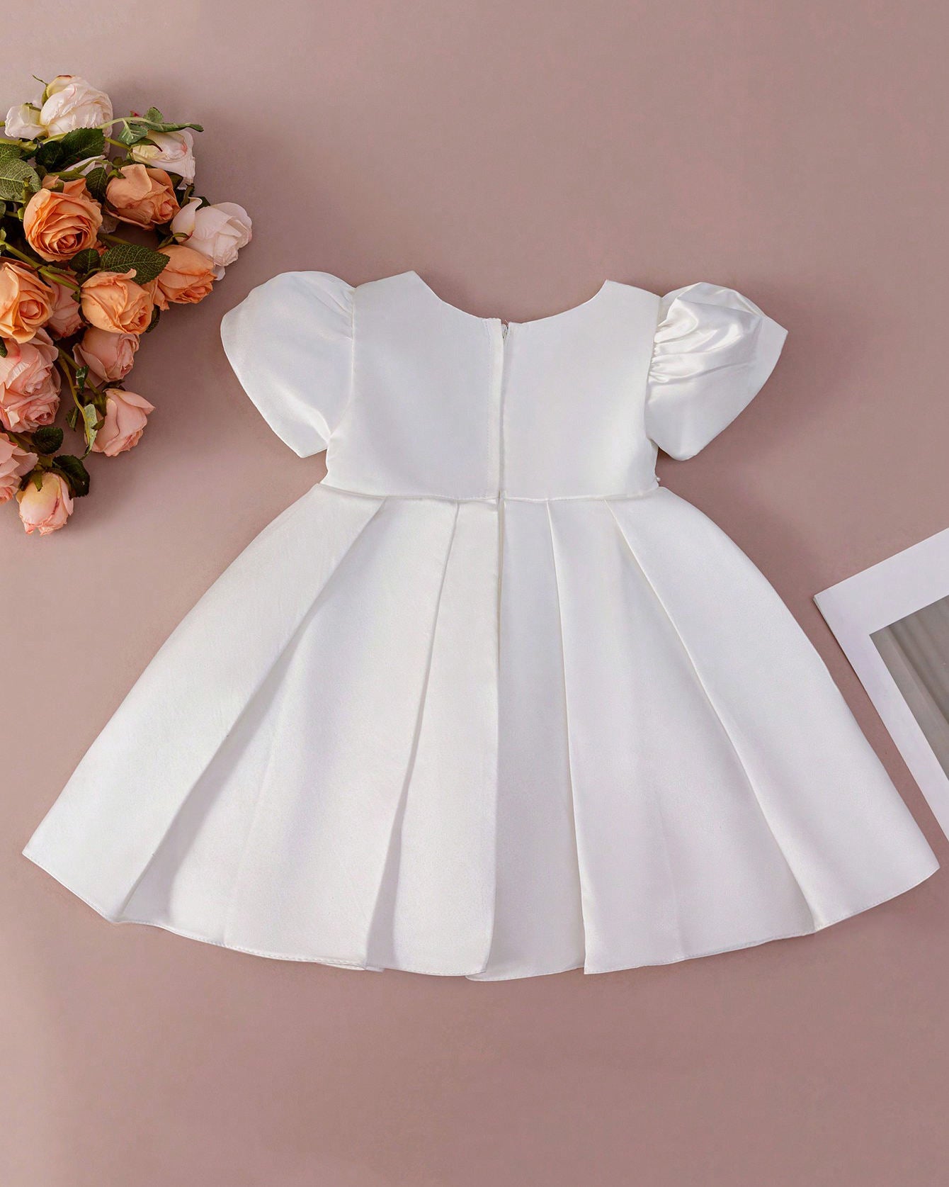Simple Satin Box Pleat Baby Baptism Christening Dress Off White Canada