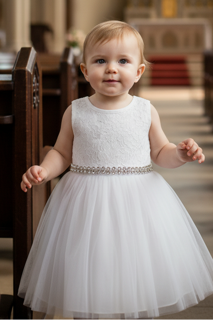Fancy Lace Top Sweetheart Neck Line Baby Dress White Ivory Pink Canada