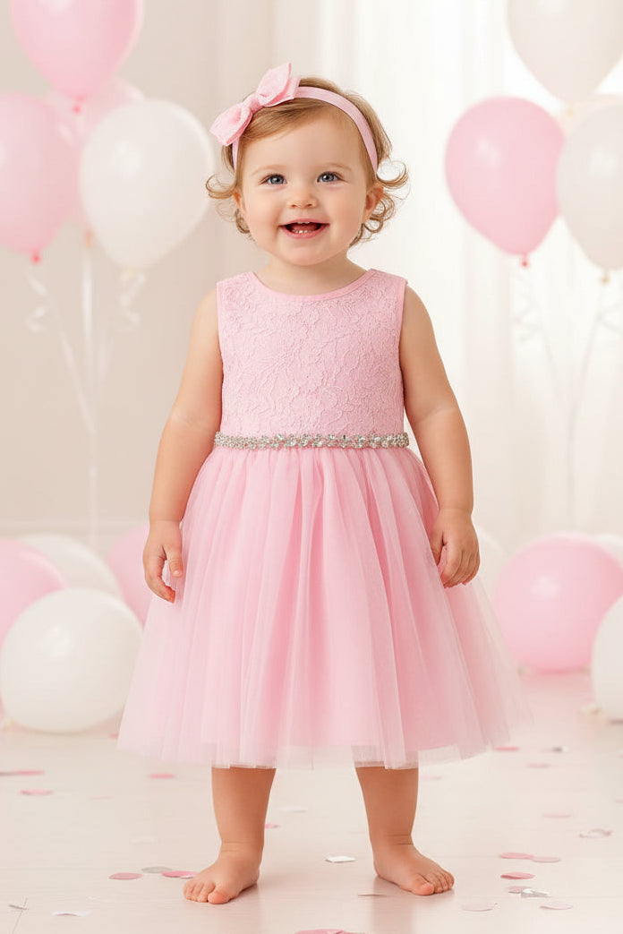 Fancy Lace Top Sweetheart Neck Line Baby Dress White Ivory Pink Canada