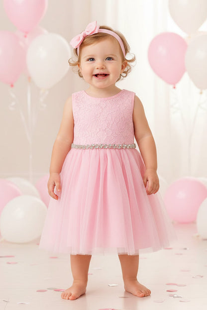 Fancy Lace Top Sweetheart Neck Line Baby Dress White Ivory Pink Canada