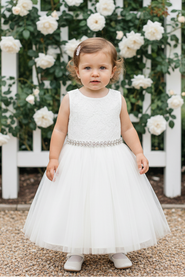 Fancy Lace Top Sweetheart Neck Line Baby Dress White Ivory Pink Canada