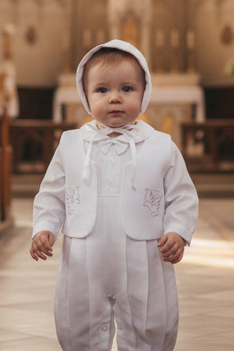 Fancy Dove & Cross Baptism Christening Boys Romper White Canada