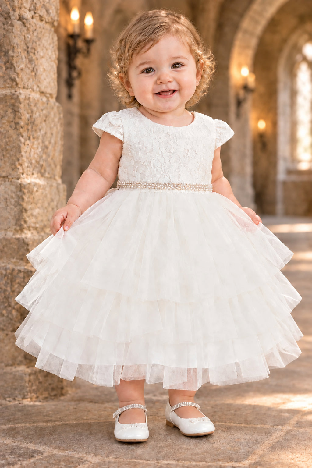 Fancy Lace Top Short Sleeve Soft Layered Baby Dress Canada