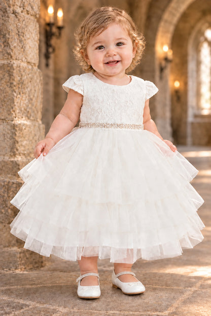Fancy Lace Top Short Sleeve Soft Layered Baby Dress Canada