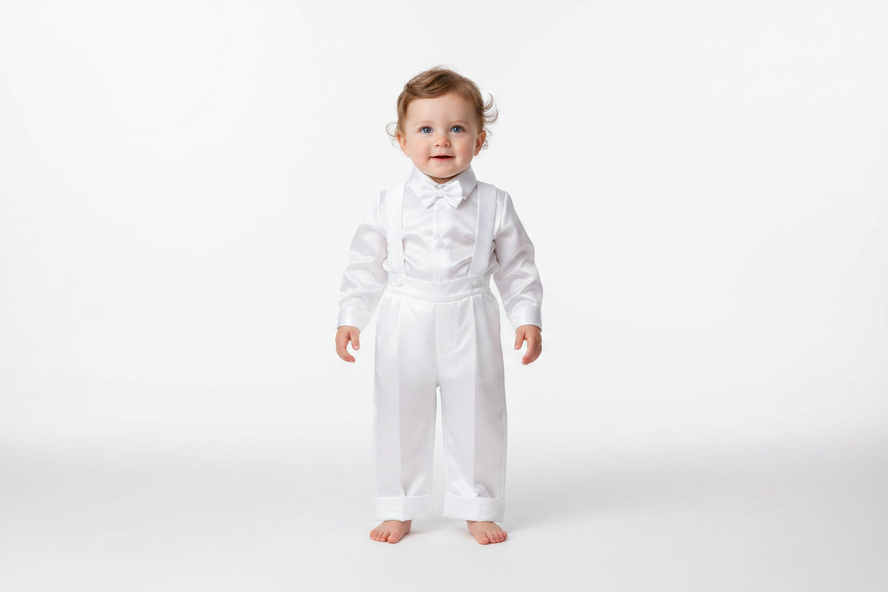 Fancy Shanyung Boys Christening Baptism Vest Set White Shantung Canada
