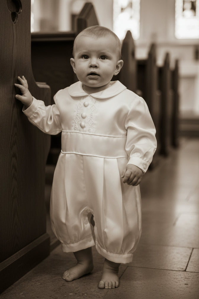 Fancy Boys Embroidered Baptism Knicker Romper & Vest White Canada