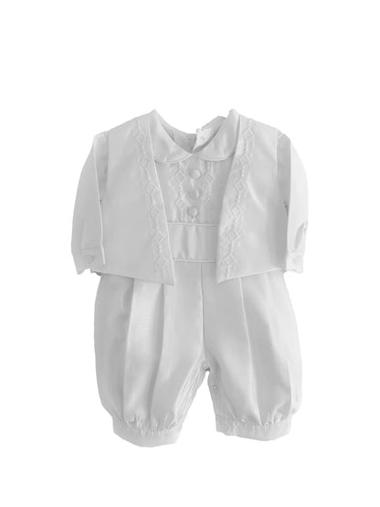 Fancy Boys Embroidered Baptism Knicker Romper & Vest White Canada