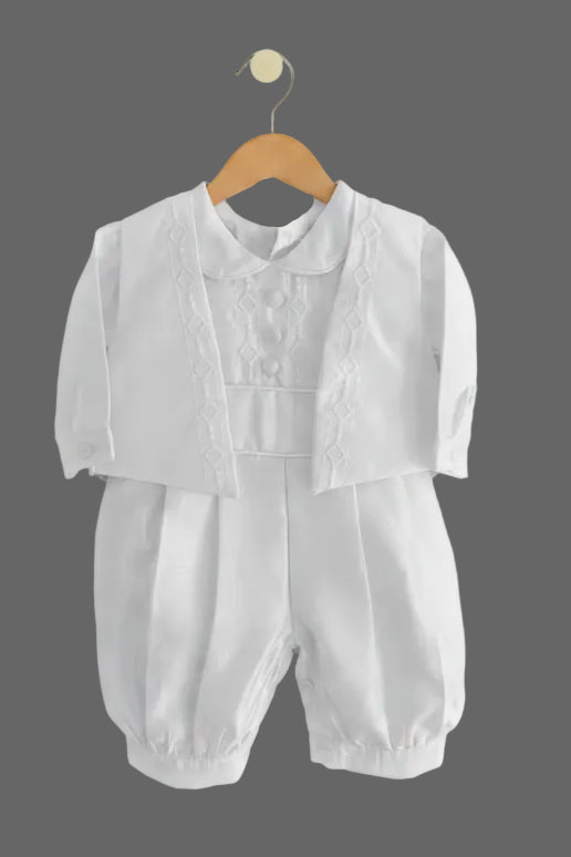 Fancy Boys Embroidered Baptism Knicker Romper & Vest White Canada