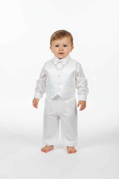 Fancy Shanyung Boys Christening Baptism Vest Set White Shantung Canada
