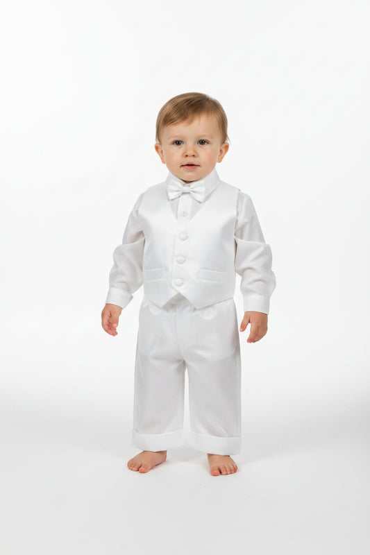Fancy Shanyung Boys Christening Baptism Vest Set White Shantung Canada