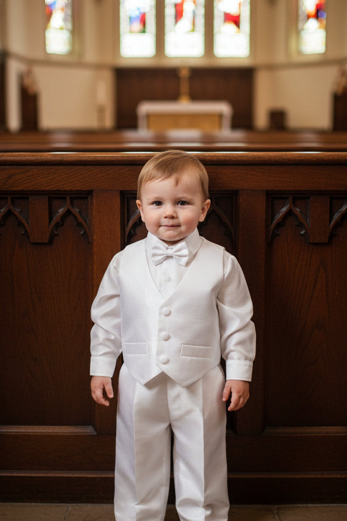 Fancy Shanyung Boys Christening Baptism Vest Set White Shantung Canada