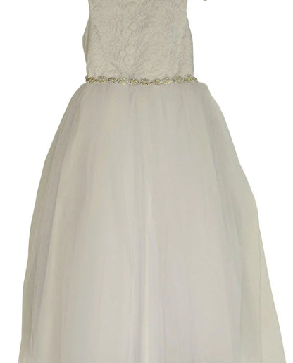 Fancy Lace Top Girls Dress With Beautiful Rhinestone And Pearl Belt