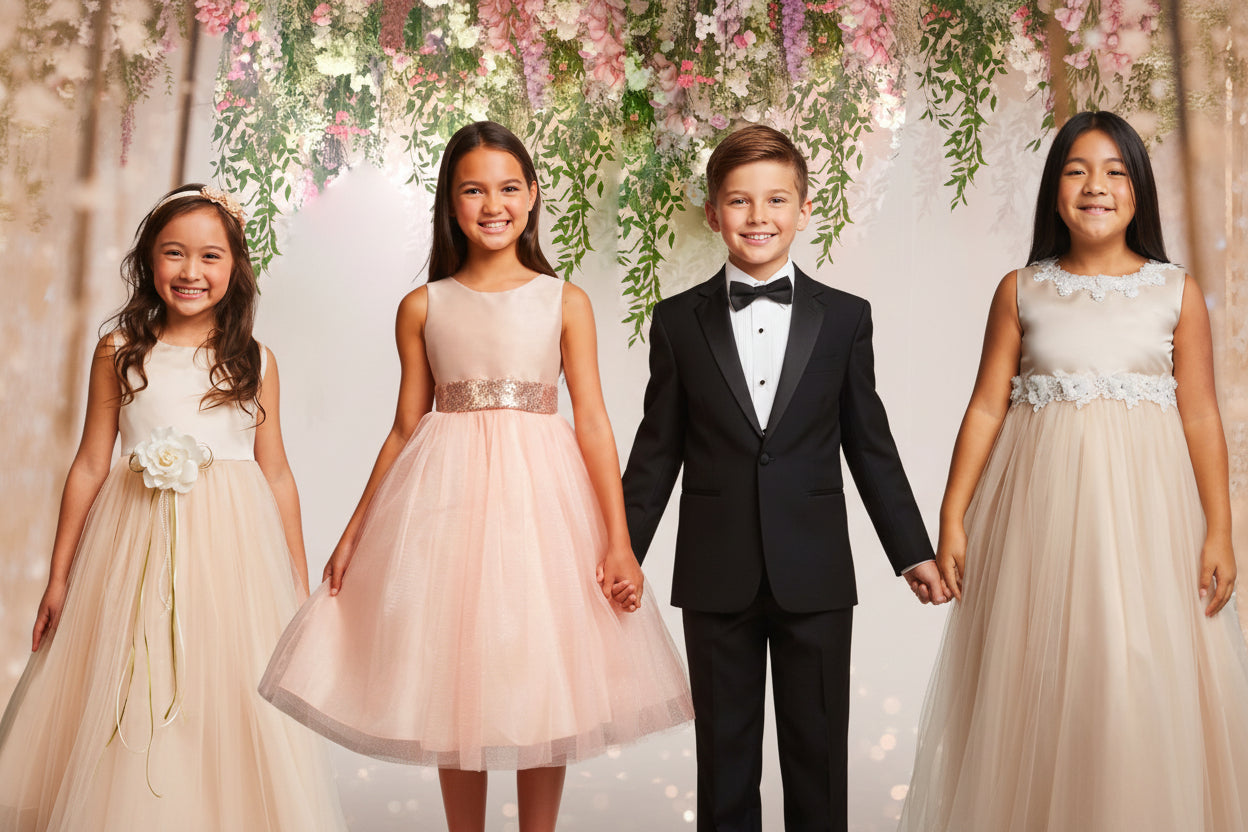 four kids in fancy cloths for banner Canada
