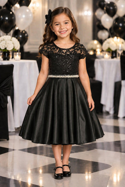 girls Sequin Lace Top Satin Skirt Formal Dress Multi Colour Canada black 