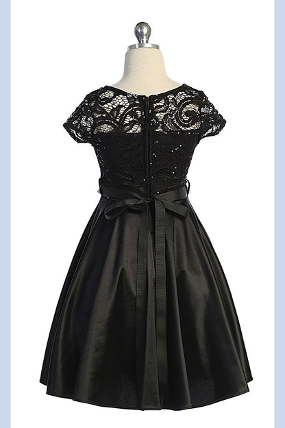 girls Sequin Lace Top Satin Skirt Formal Dress Multi Colour Canada black back