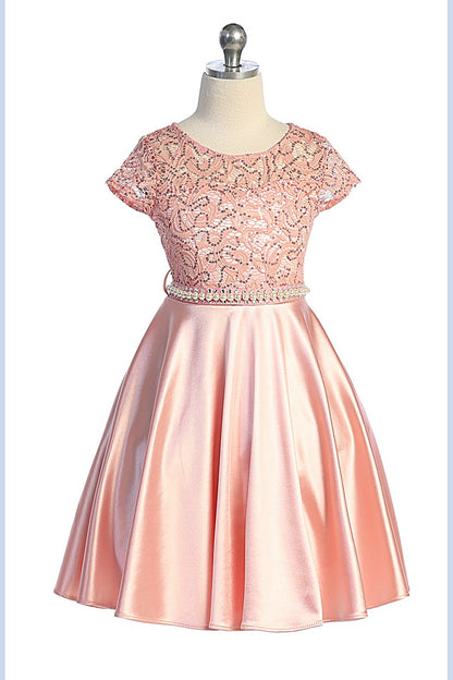 girls Sequin Lace Top Satin Skirt Formal Dress Multi Colour Canada blush pink 