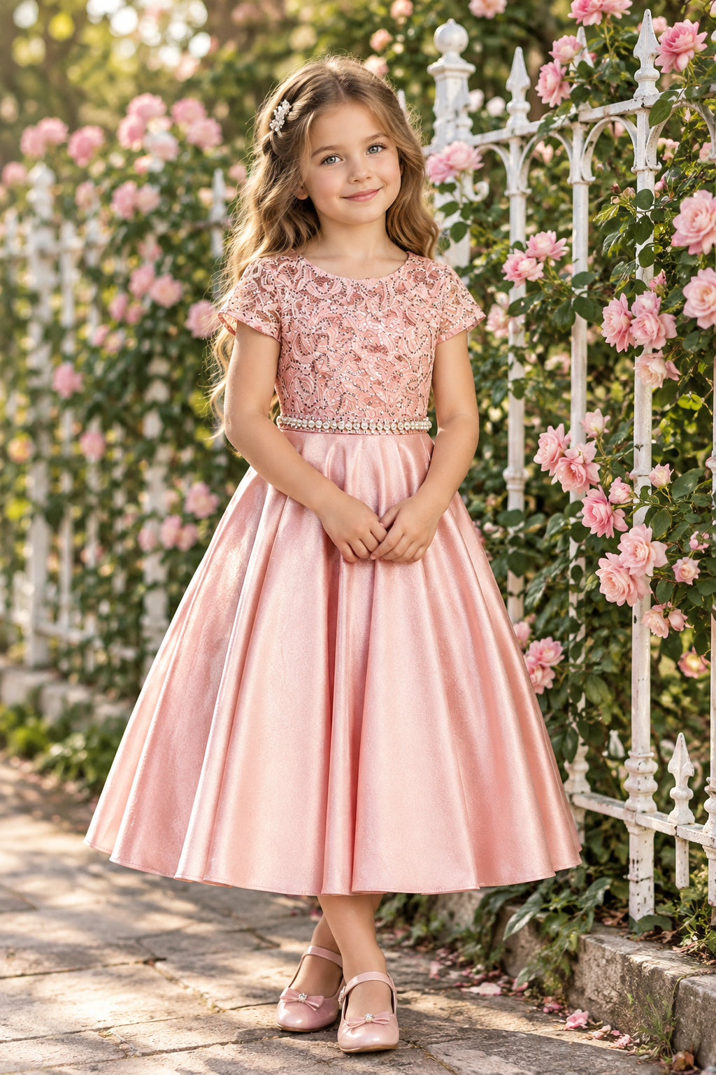 girls Sequin Lace Top Satin Skirt Formal Dress Multi Colour Canada blush pink live