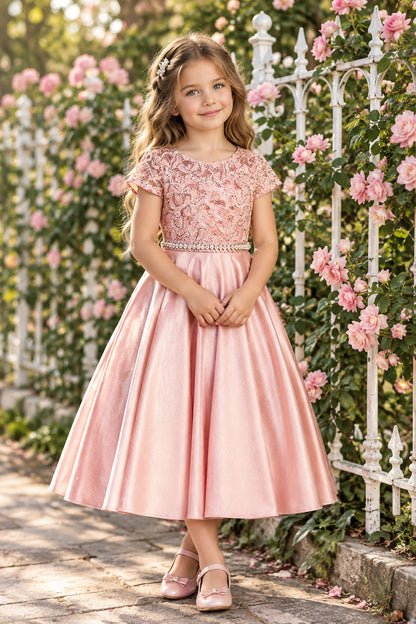 girls Sequin Lace Top Satin Skirt Formal Dress Multi Colour Canada blush pink live