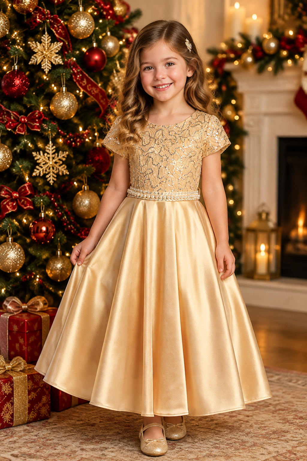 girls Sequin Lace Top Satin Skirt Formal Dress Multi Colour Canada champagne live