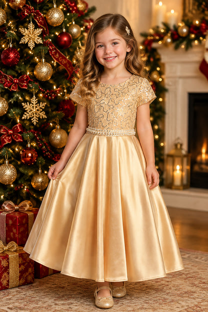 girls Sequin Lace Top Satin Skirt Formal Dress Multi Colour Canada champagne live