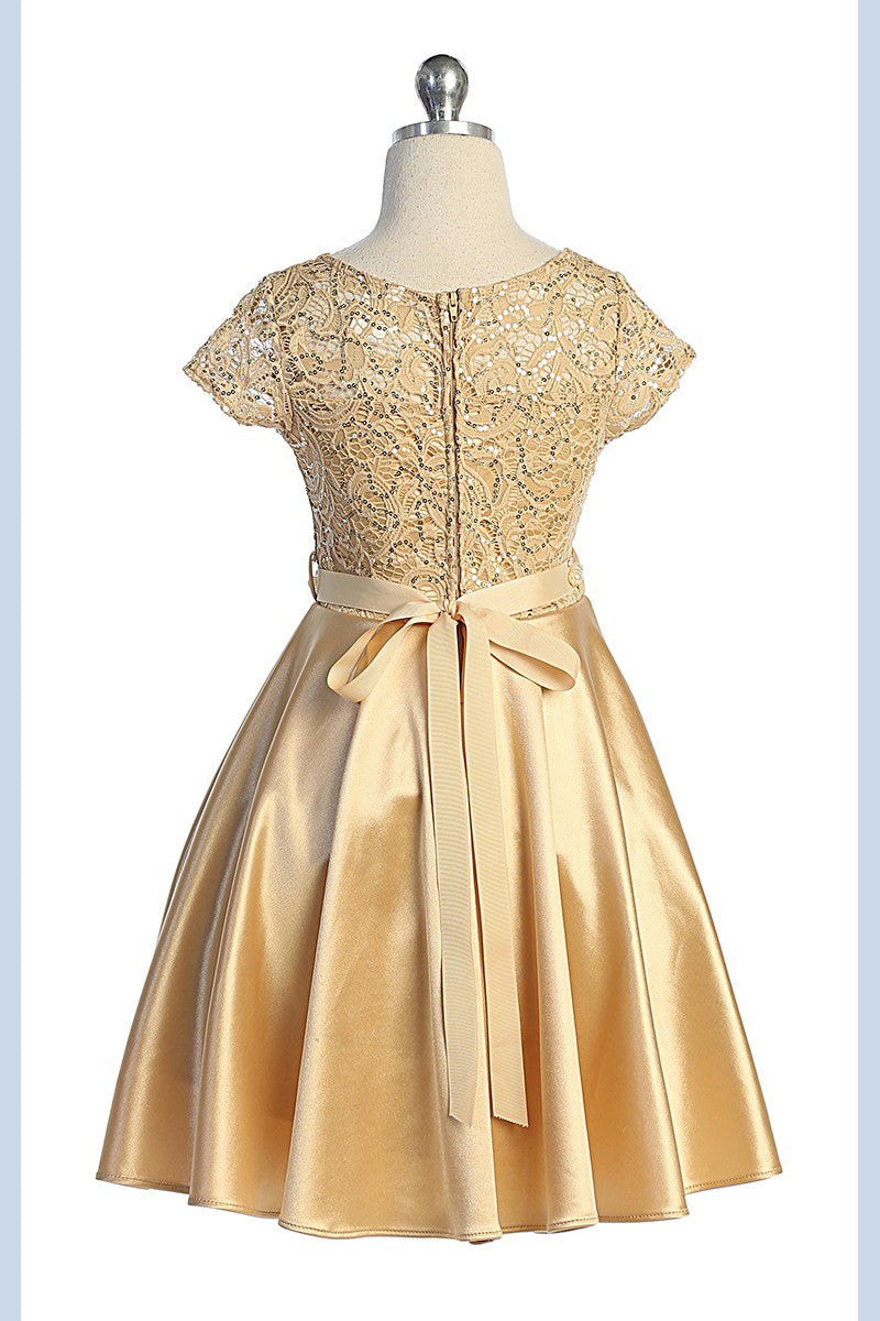 girls Sequin Lace Top Satin Skirt Formal Dress Multi Colour Canada champagne live back
