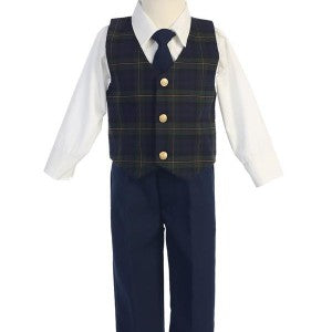 green Black Watch plaid vest set with pants , tie, vest, shirt  Grandmas Little Darlings Canada