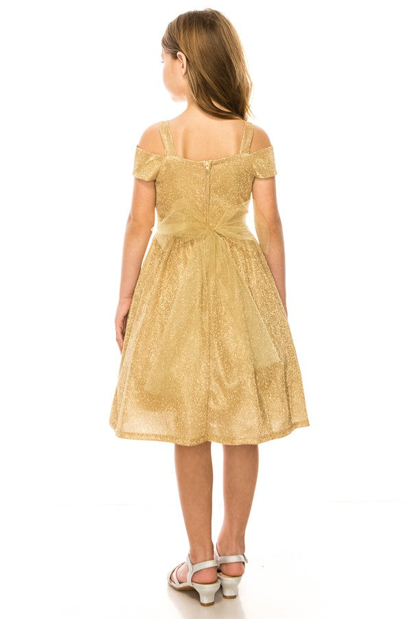 Peekaboo Shoulder Tween Girls Dress Metallic Fabric Canada