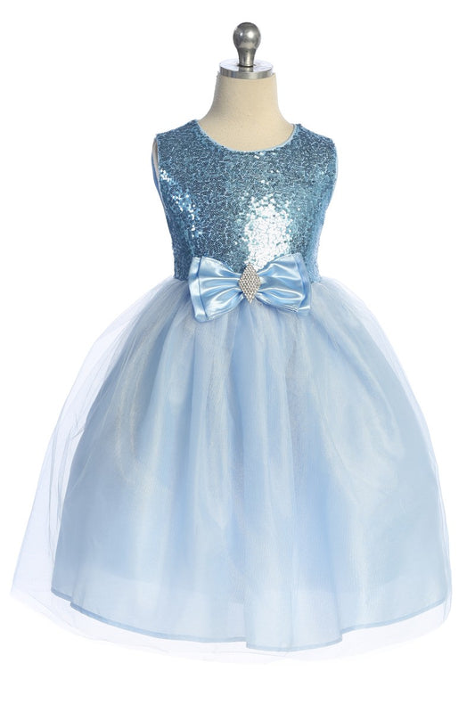 Dazzling Sequin Top Girls Dress With Jeweled Bow